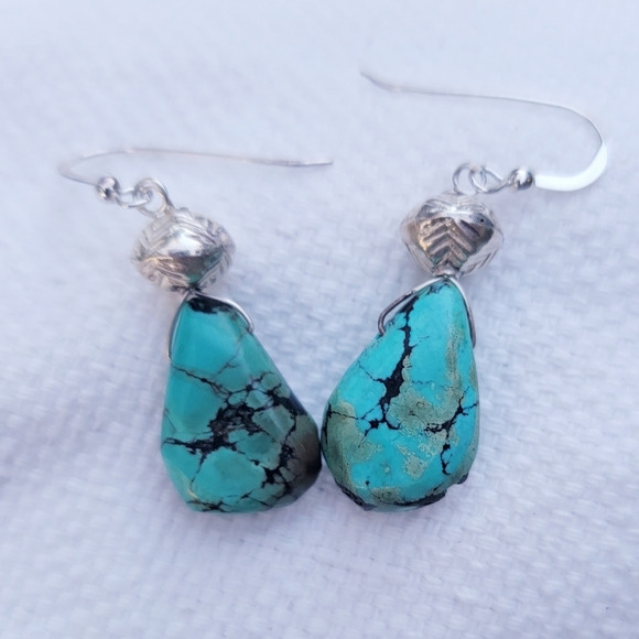 Turquoise and Chrysocolla Sterling Necklace Earrings Set - Picture 5 of 5